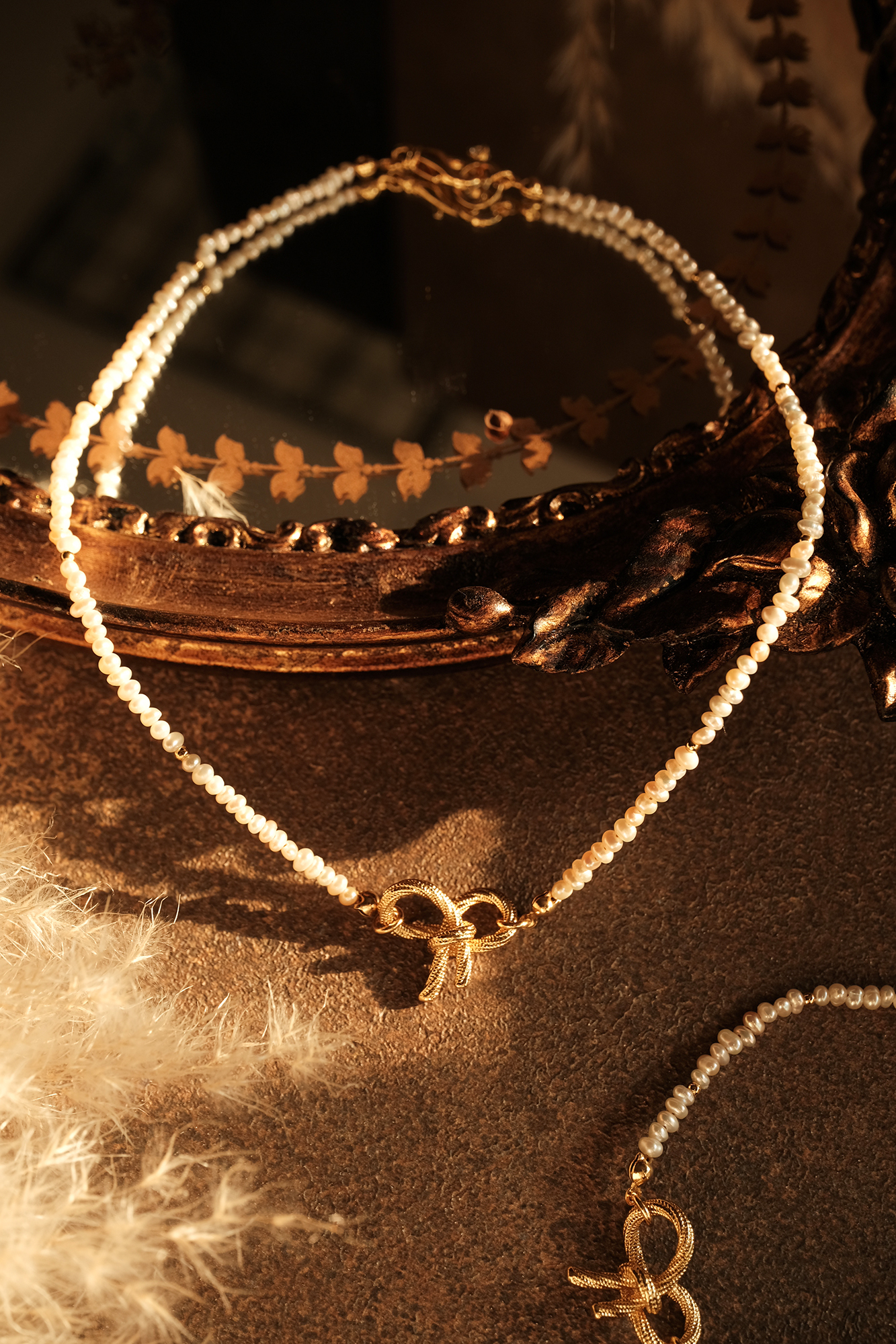 黃銅飾品,黃銅,氣質,項鍊,蝴蝶結,天然珍珠,珍珠,甜美,18kgp,鍍18k金