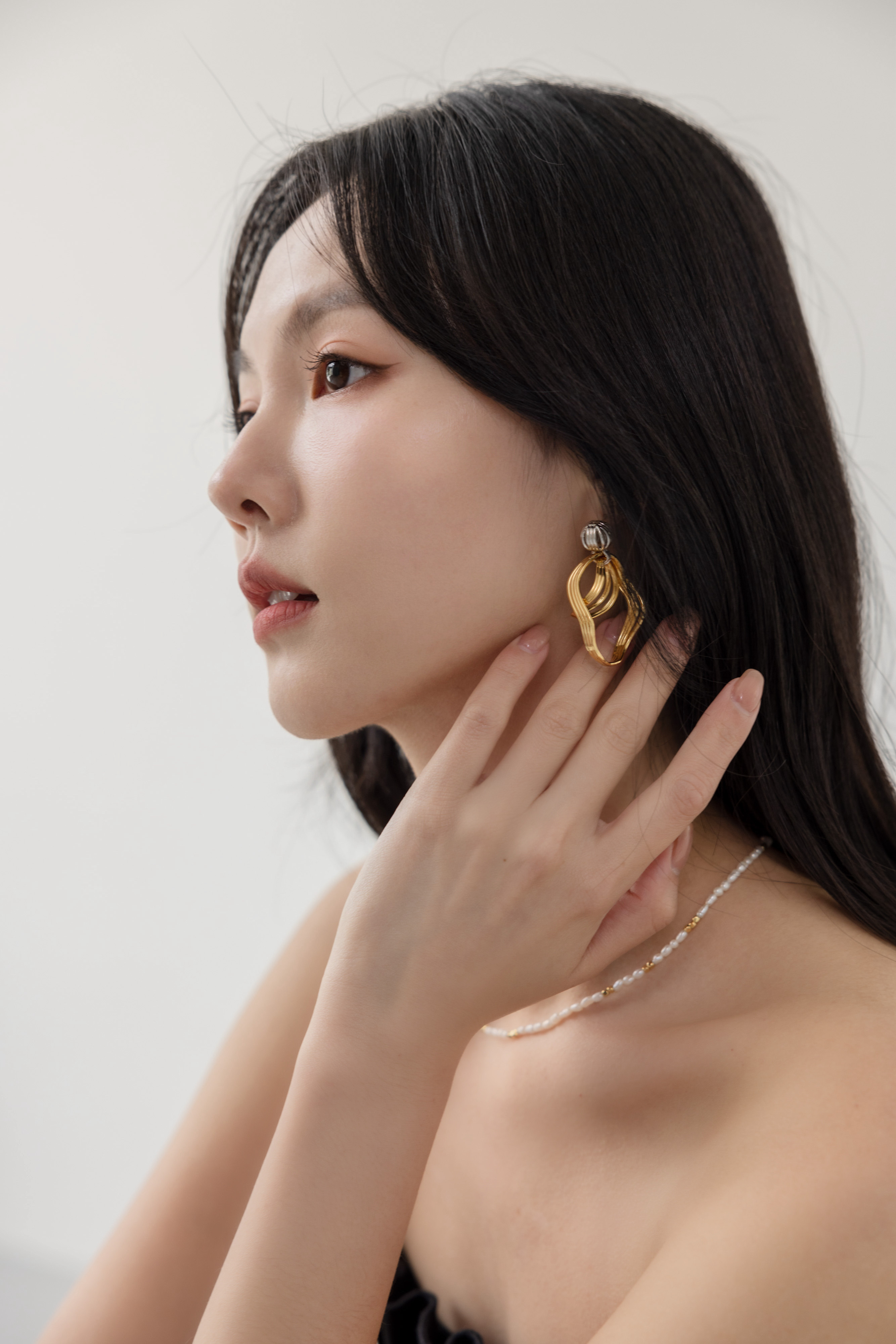 不規則流線雙色耳環