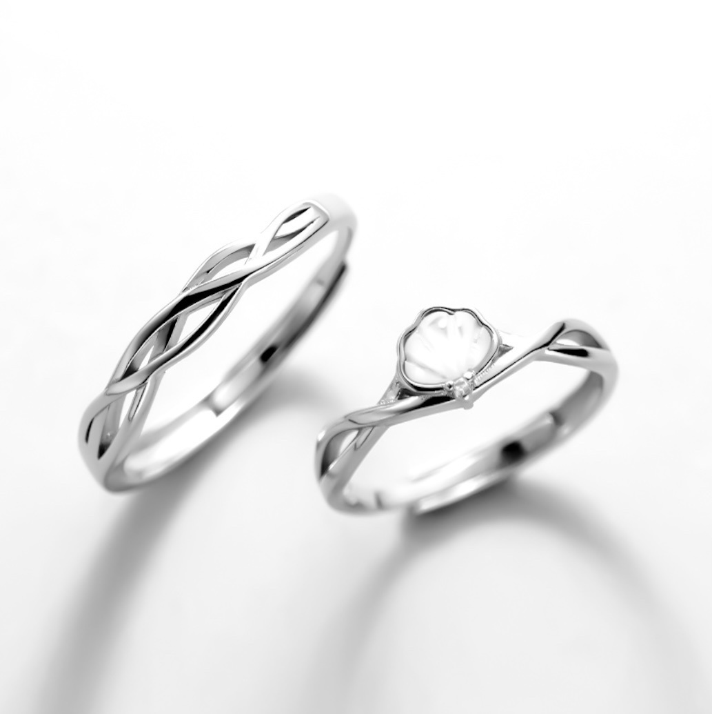 「一「貝」子愛你 」情侶戒指💍 ｜S925純銀或鍍銀｜活口對戒｜免費刻字✒️｜