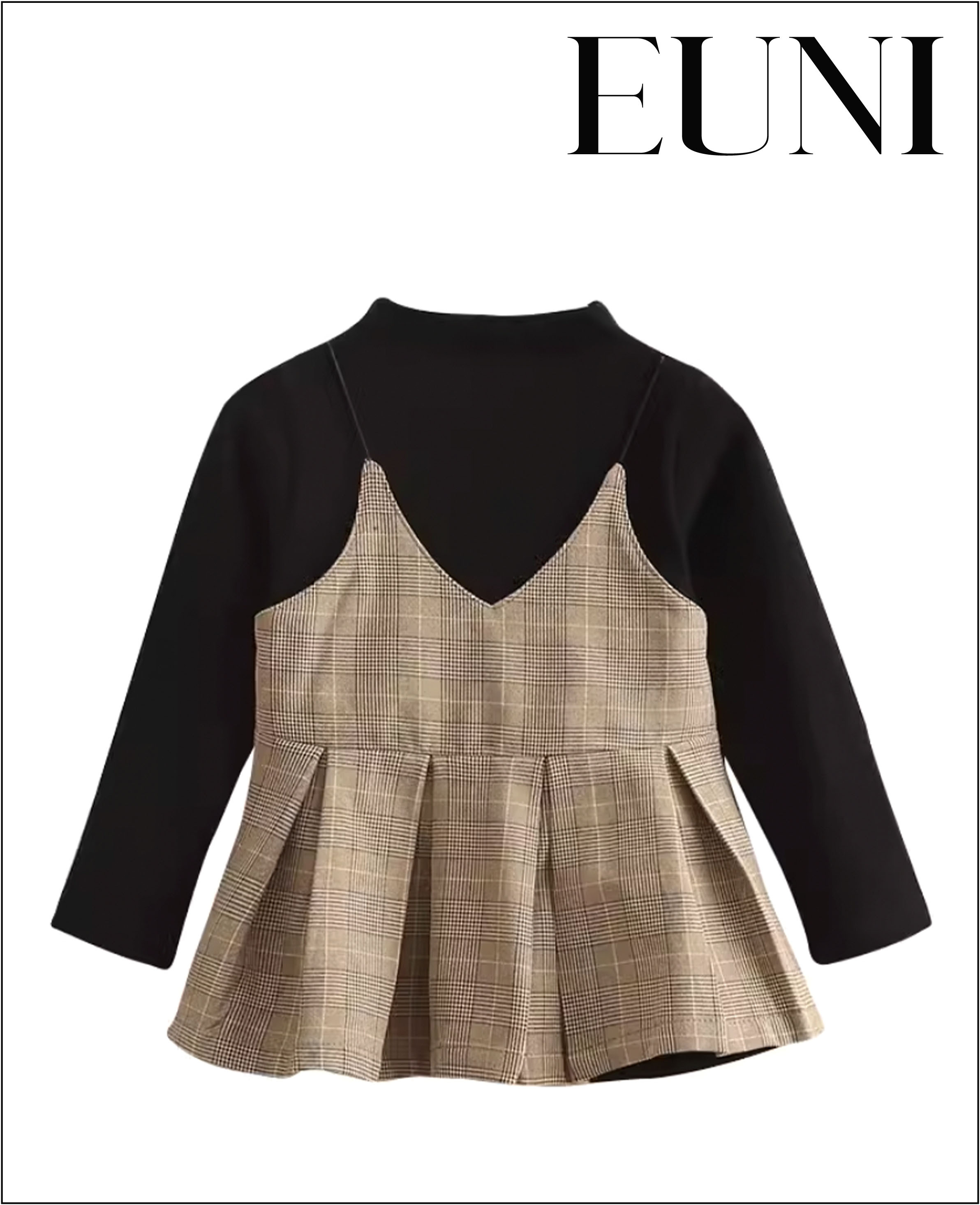 優雅黑絨蘇格蘭紋裙衫