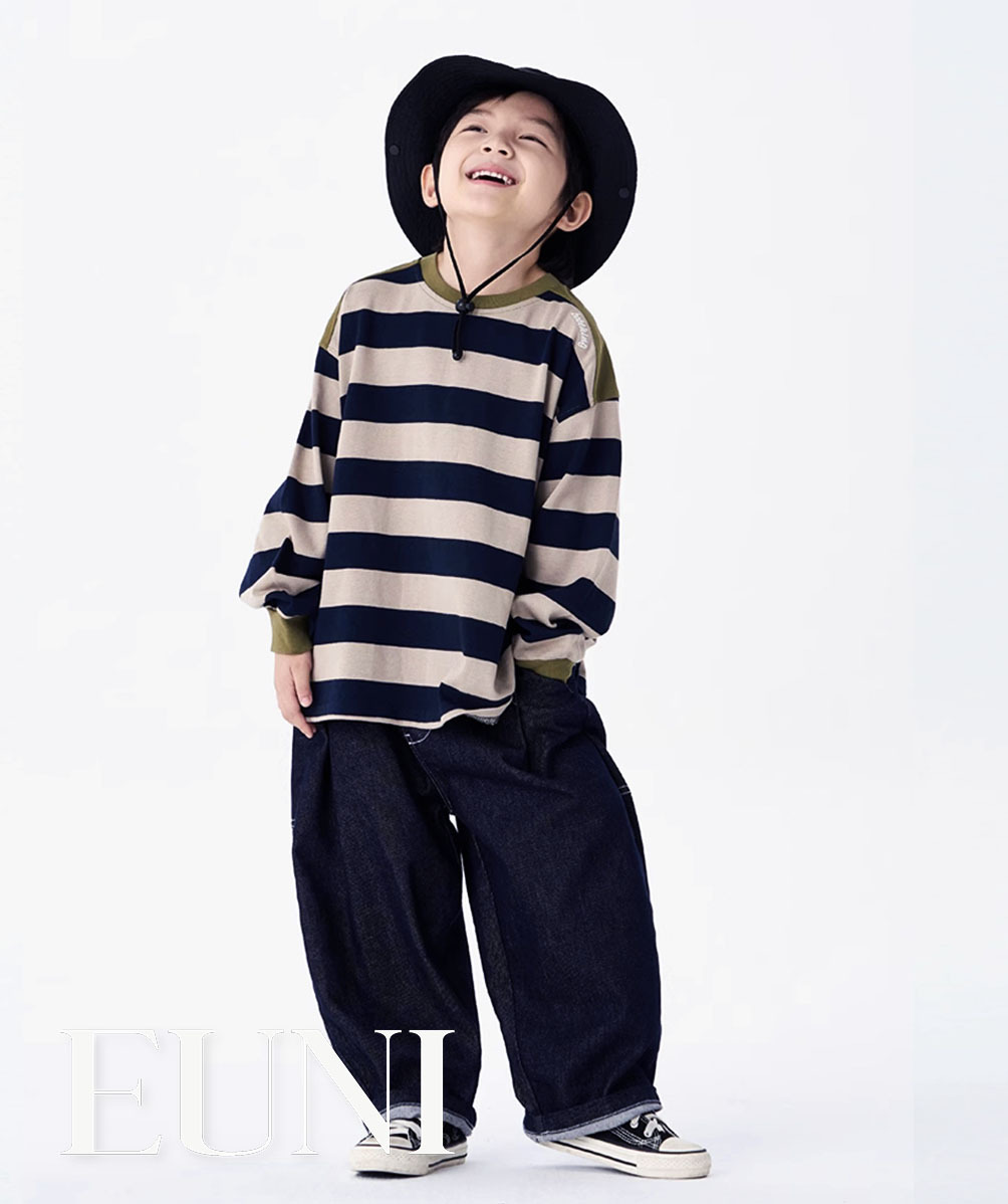 米藍寬鬆條紋長袖