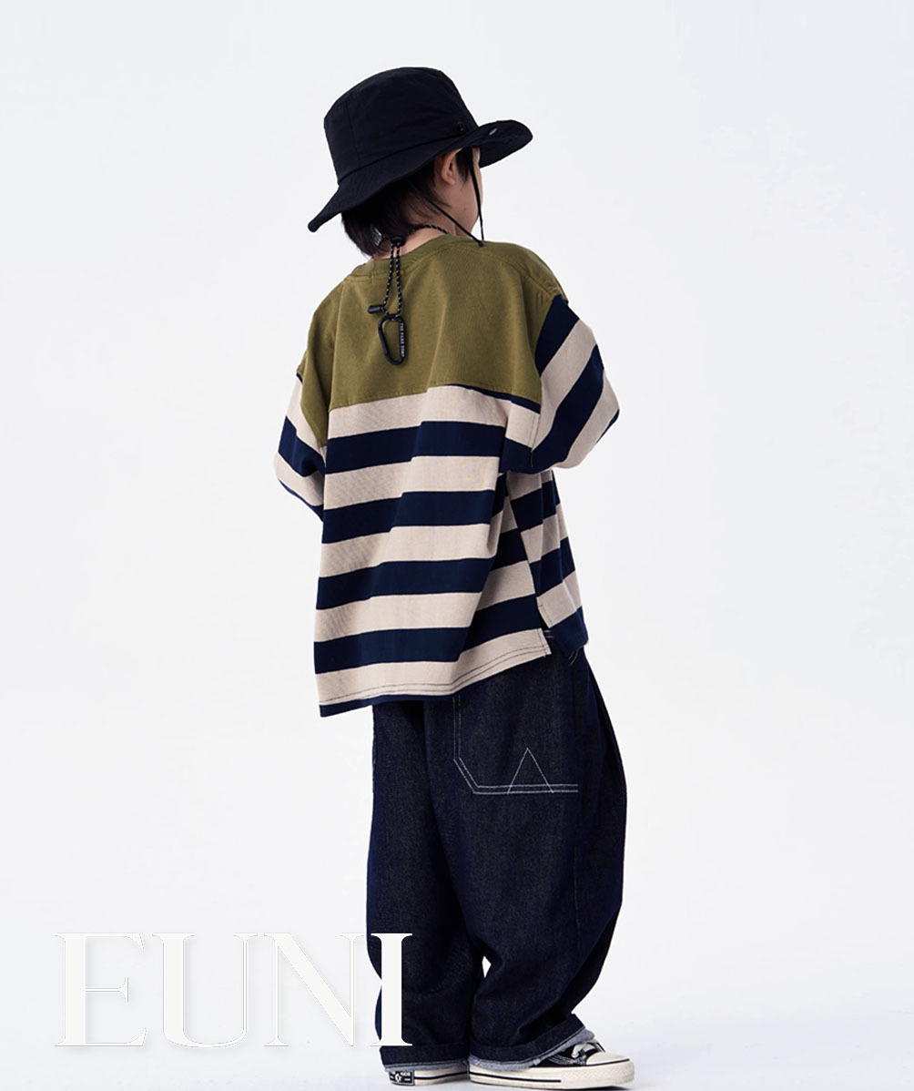 米藍寬鬆條紋長袖