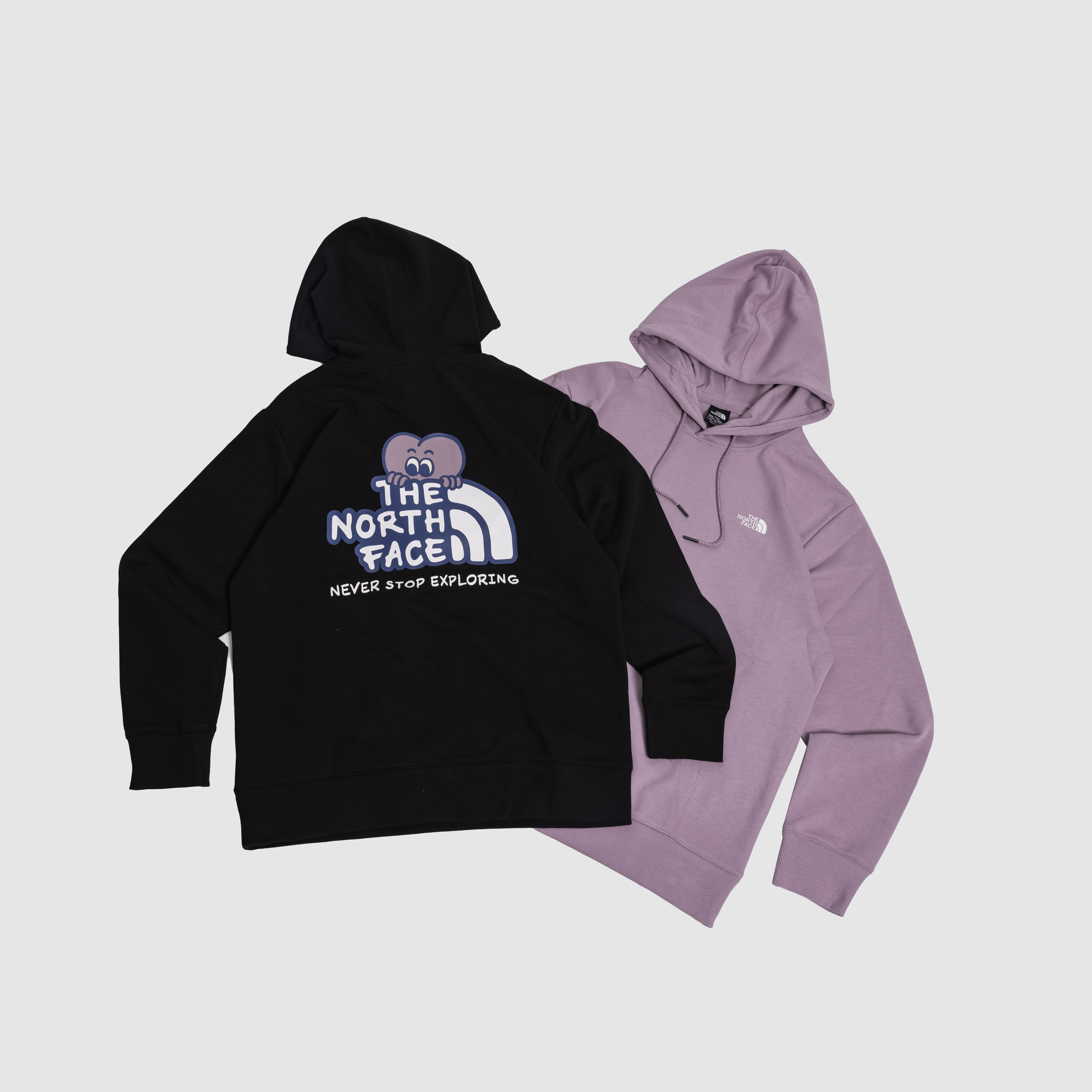 -(E13c02)-THE NORTH FACE U V-DAY DK HOODIE 情人節限定 愛心插圖 情侶款 帽T-NF0A88FW 黑(JK3)/粉紫色(PO2)