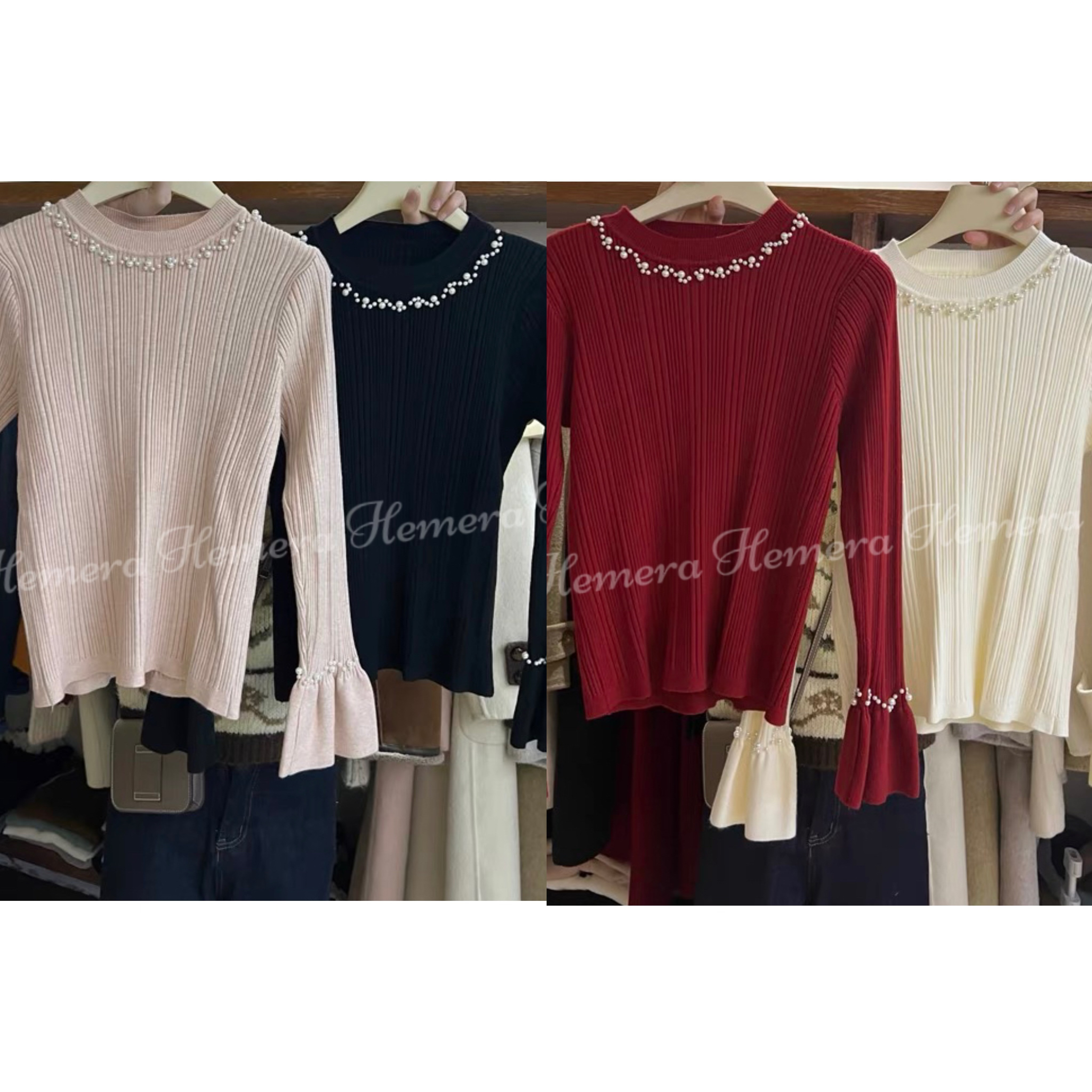 TP24W0207 簡約珠珠喇叭袖上身