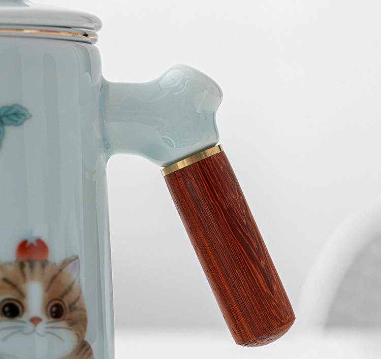 鹿港窯禮品館 │青釉旅行茶具套裝便携式包一壺三杯 如意貓 陶瓷功夫泡茶具 戶外旅行小禮品 商務活動禮品