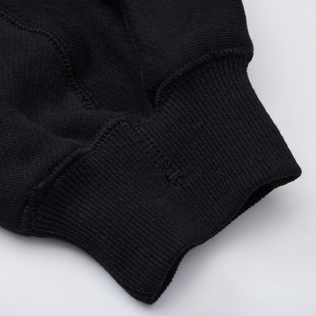 長版）柔軟手感 細節刺繡寬身衛衣－  低調黑