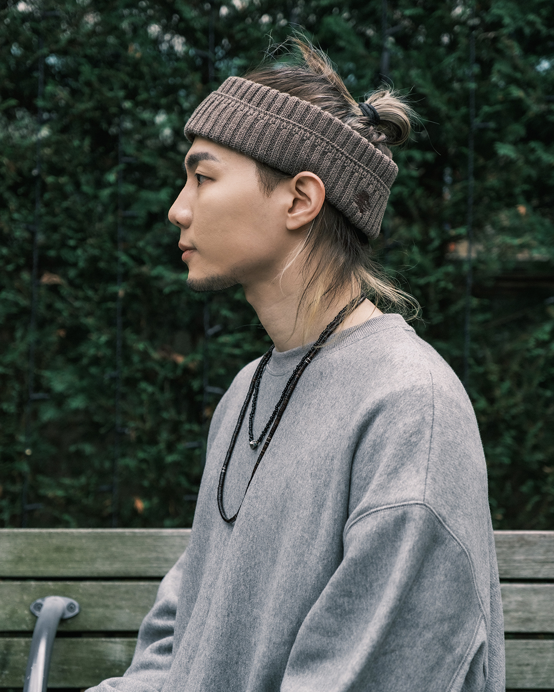 波紋４刺繡 反摺針織頭帶/脖圍(2 way)－雪花棕