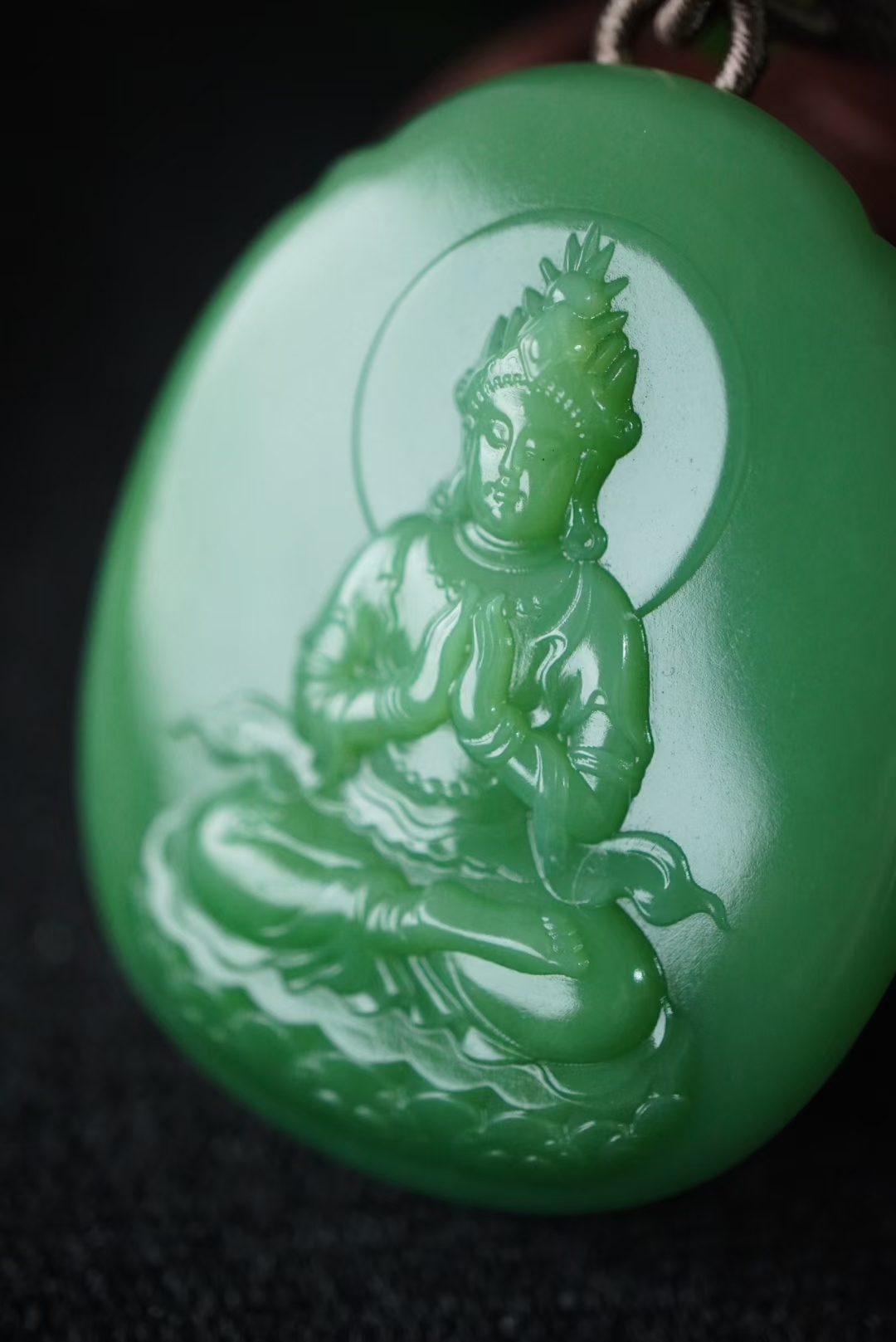 125482 和田玉碧玉稀有粉綠“妙法蓮華”掛件