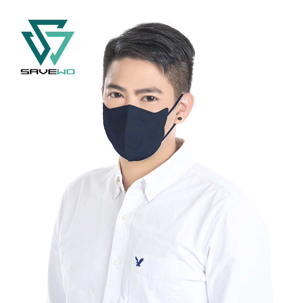 *ADT 成人版* SAVEWO 3DMEOW CADET BLUE 救世立體喵成人版防護口罩 深藍色 (30片獨立包裝/盒) (90% 以上成人適用)