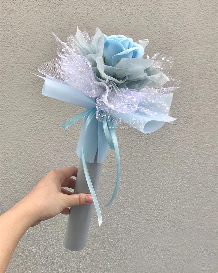 藍色單朵點點網紗香皂花束