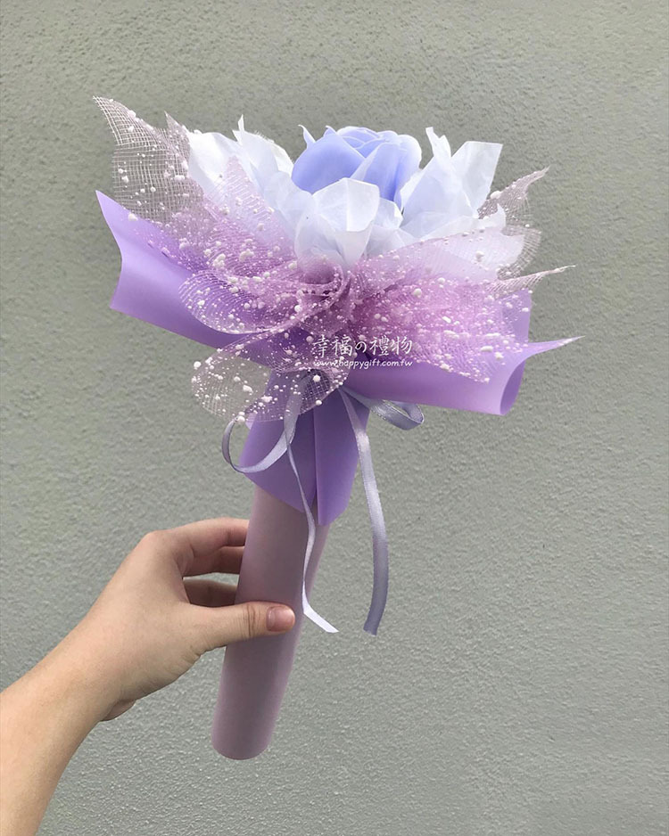 紫色單朵點點網紗香皂花束