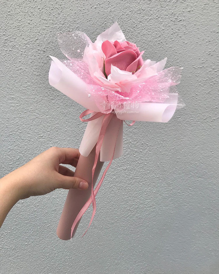 粉色單朵點點網紗香皂花束