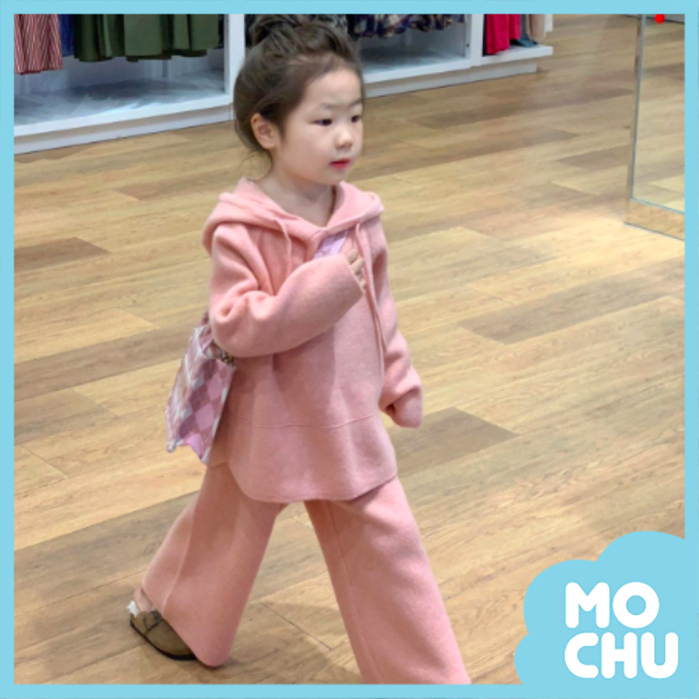 粉色針織連帽兩件套裝