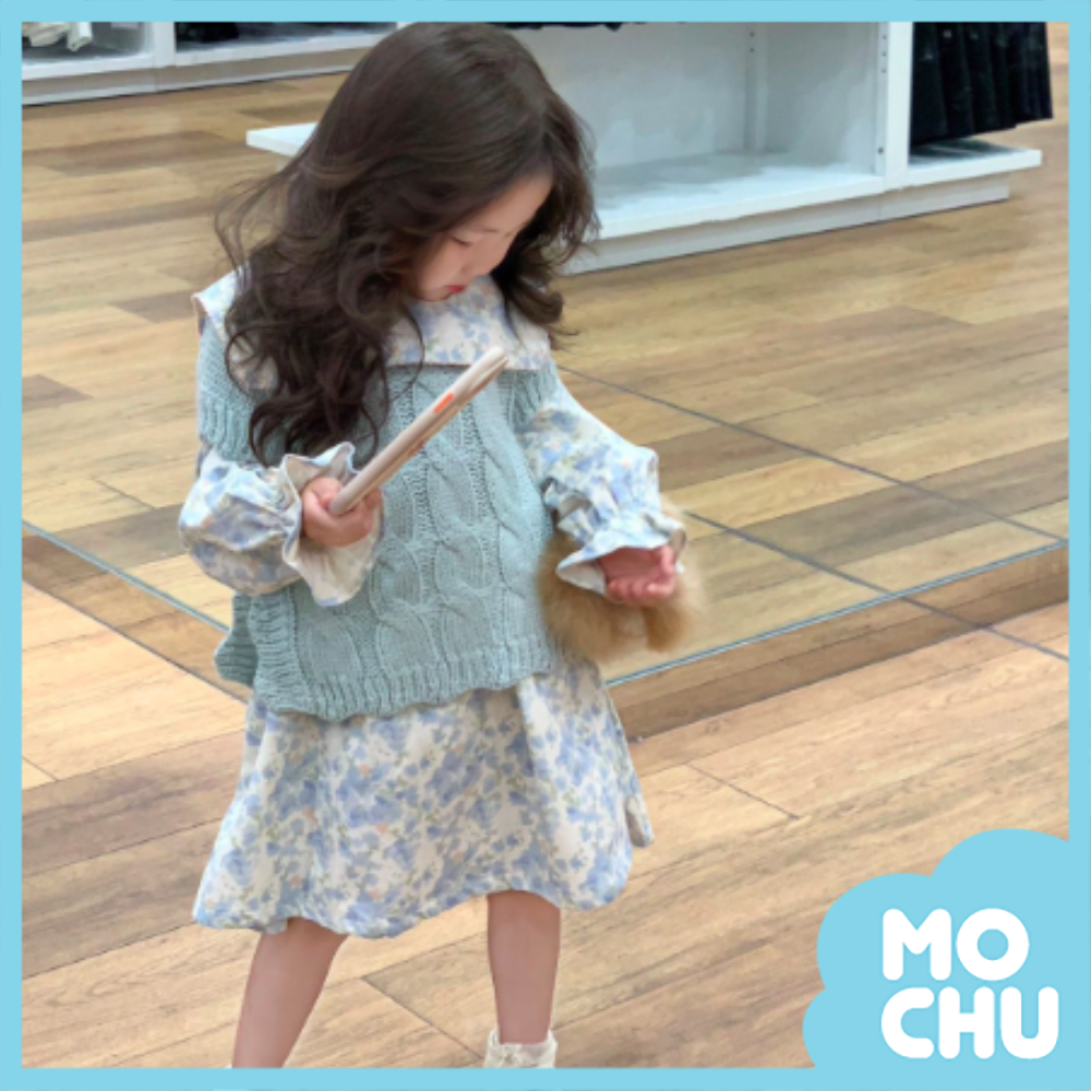 藍色碎花洋裝(不含背心)