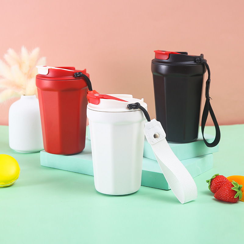 【客製】不銹鋼提繩保溫咖啡杯 380ml