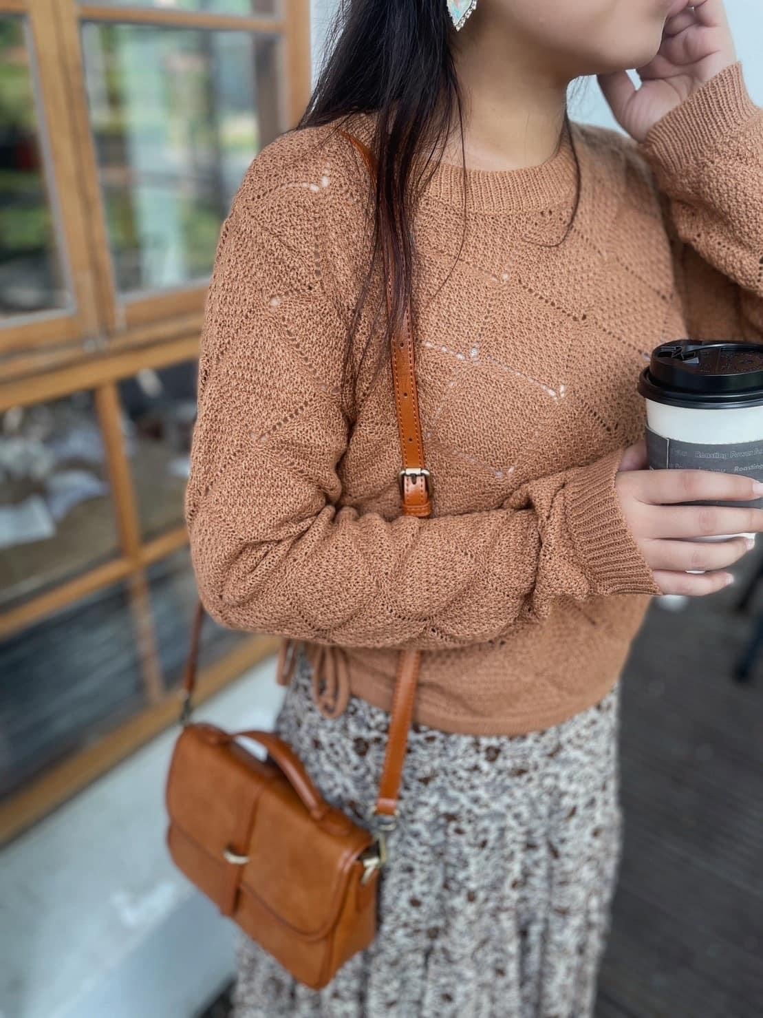 🇰🇷側邊抽繩格紋針織上衣