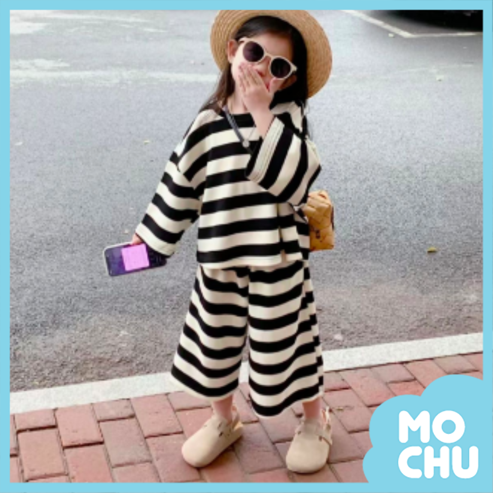 (110cm現貨)黑白條寬版休閒套裝