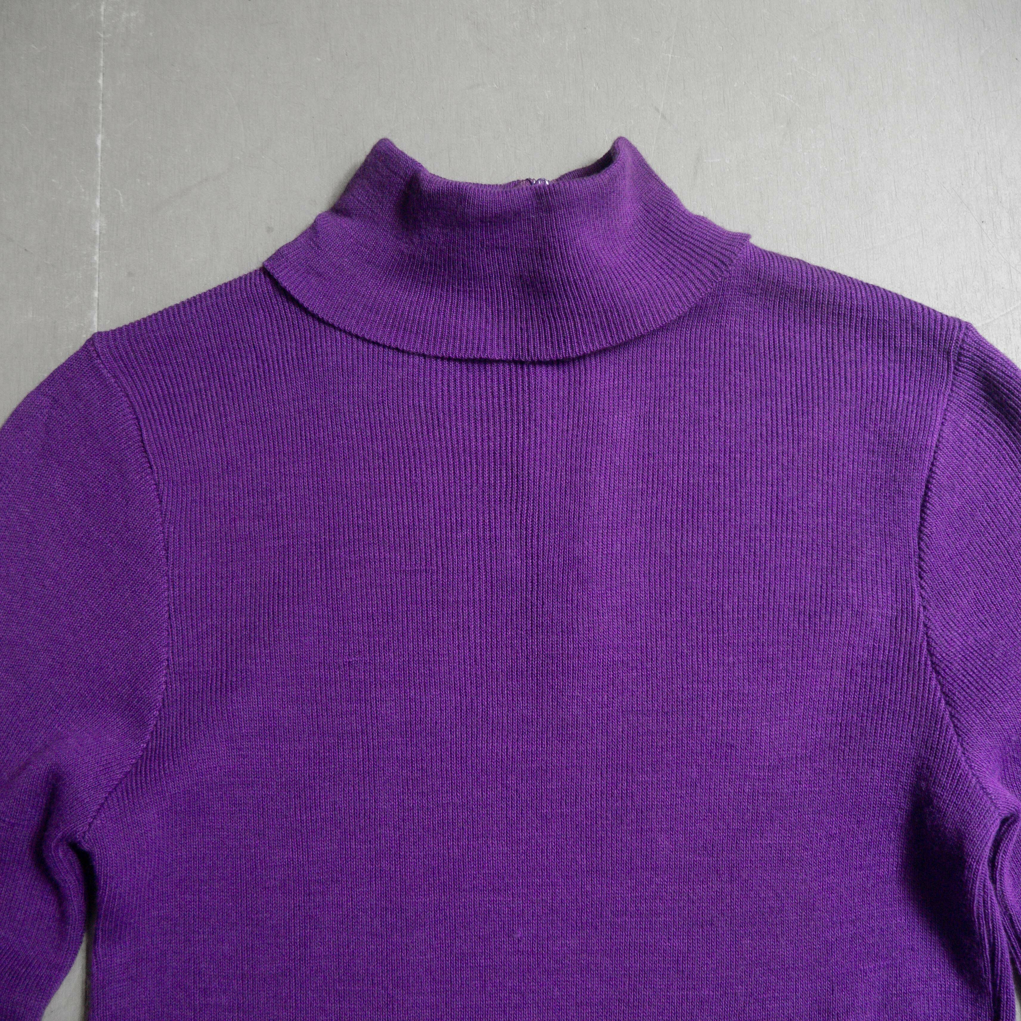70-80S VINTAGE KNITWEAR 美國 女裝 紫色 高領 壓克力 針織 長袖 毛衣
