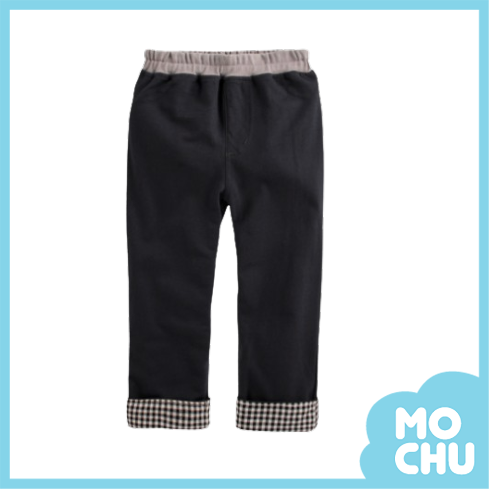 反摺格紋長褲( 二色）