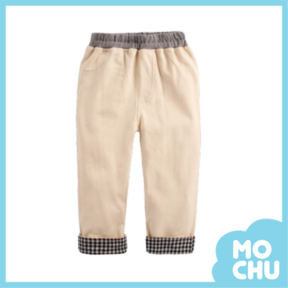 反摺格紋長褲( 二色）