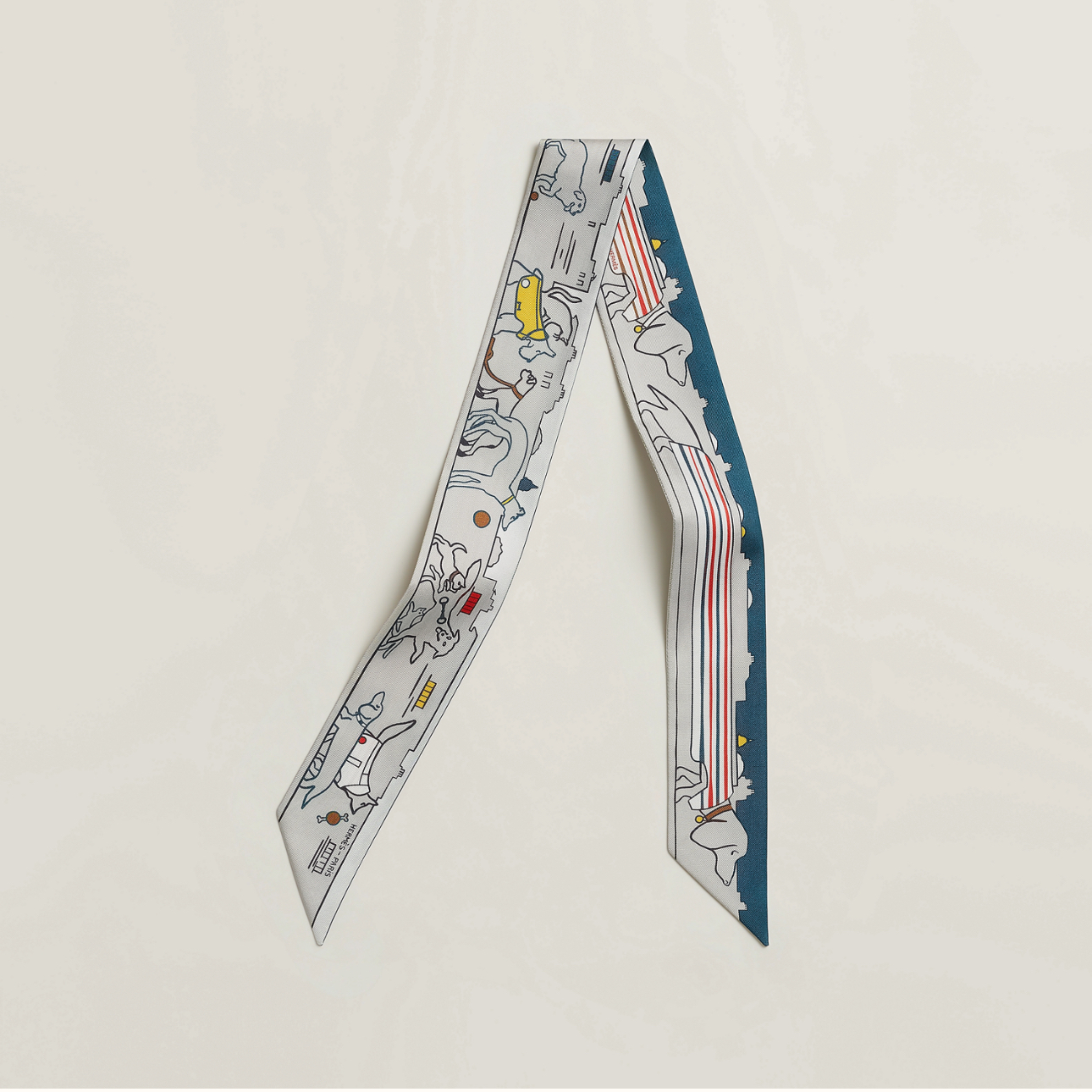 Hermes Les Chiens Parisiens Twilly Gris Perle / Bleu / Jaune 1380