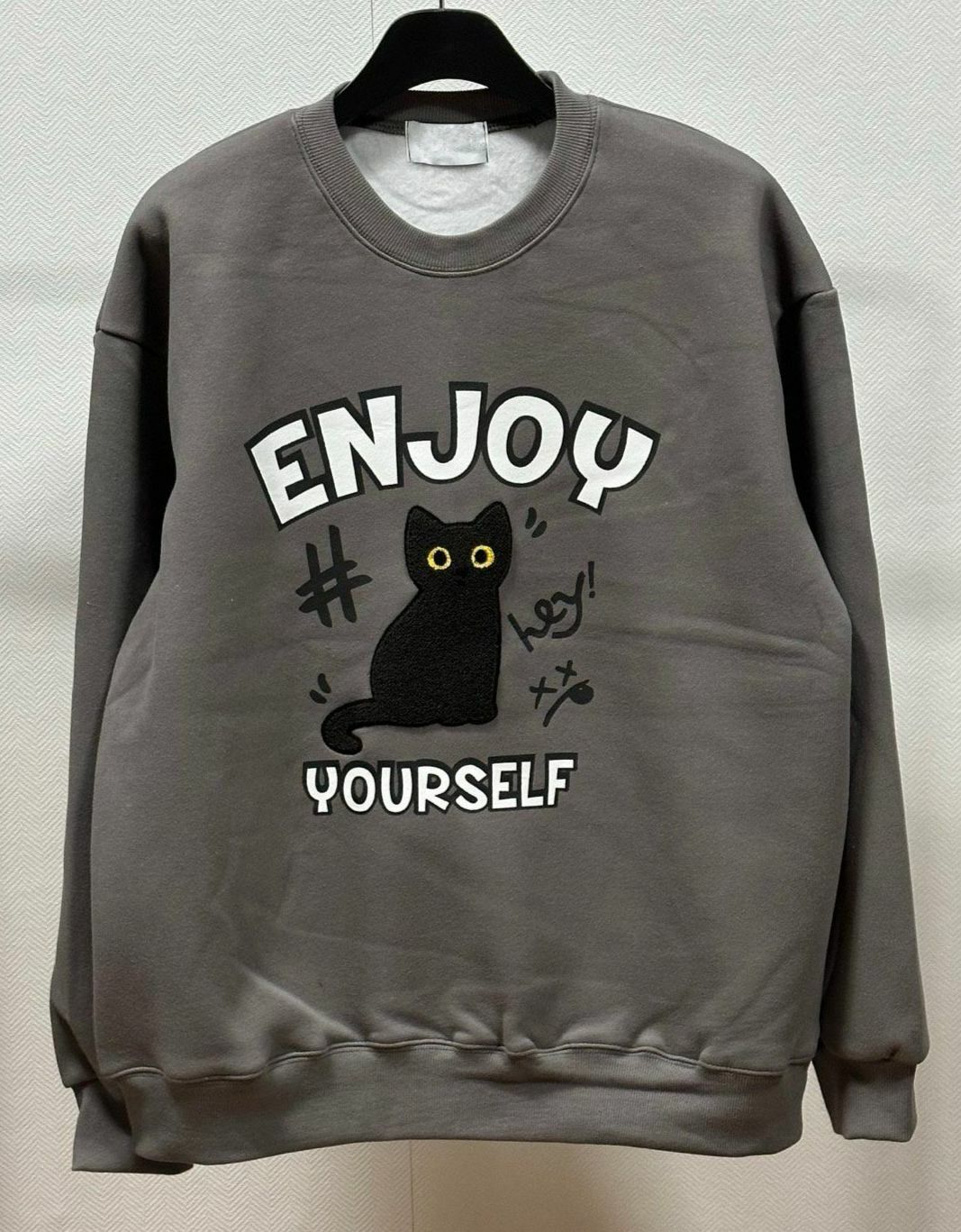 淨色黑貓英文字衛衣(薄抓毛底) T5299