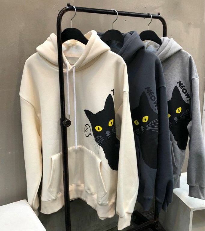 黑貓圖案連帽衛衣(薄抓毛底) T5300