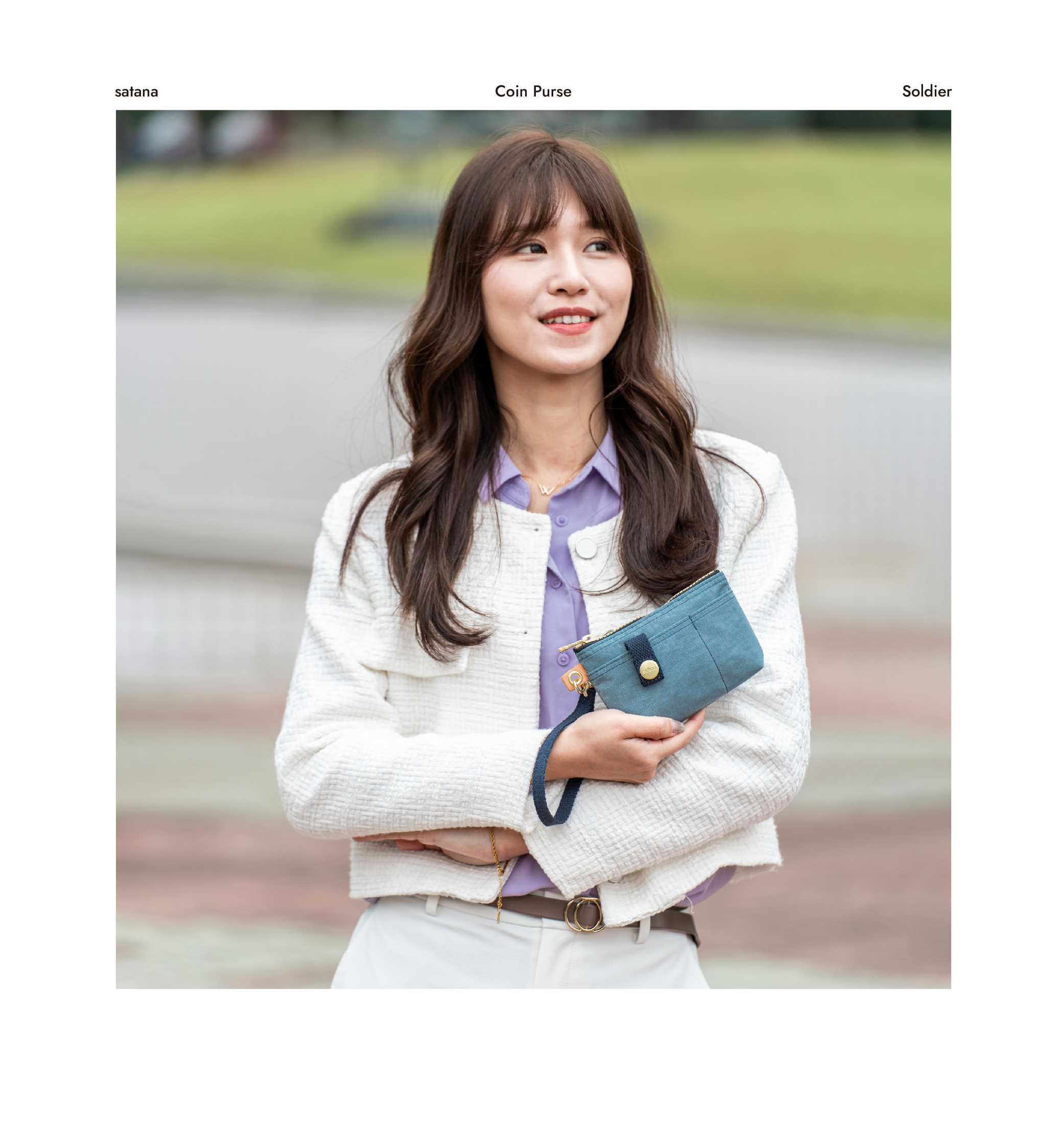 satana Soldier 實用拉鍊化妝包/零錢包 石灰藍 SOS1390-241 手持形象照