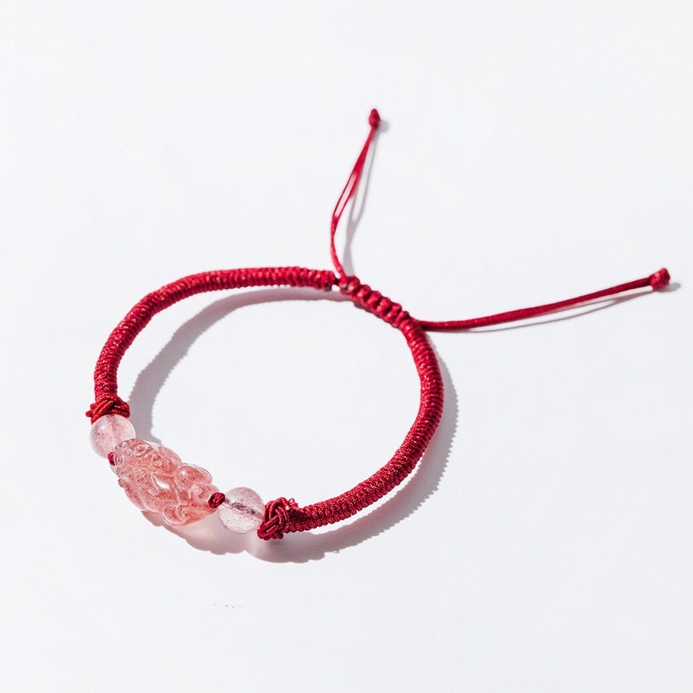 貔貅咬錢手鍊（草莓晶）