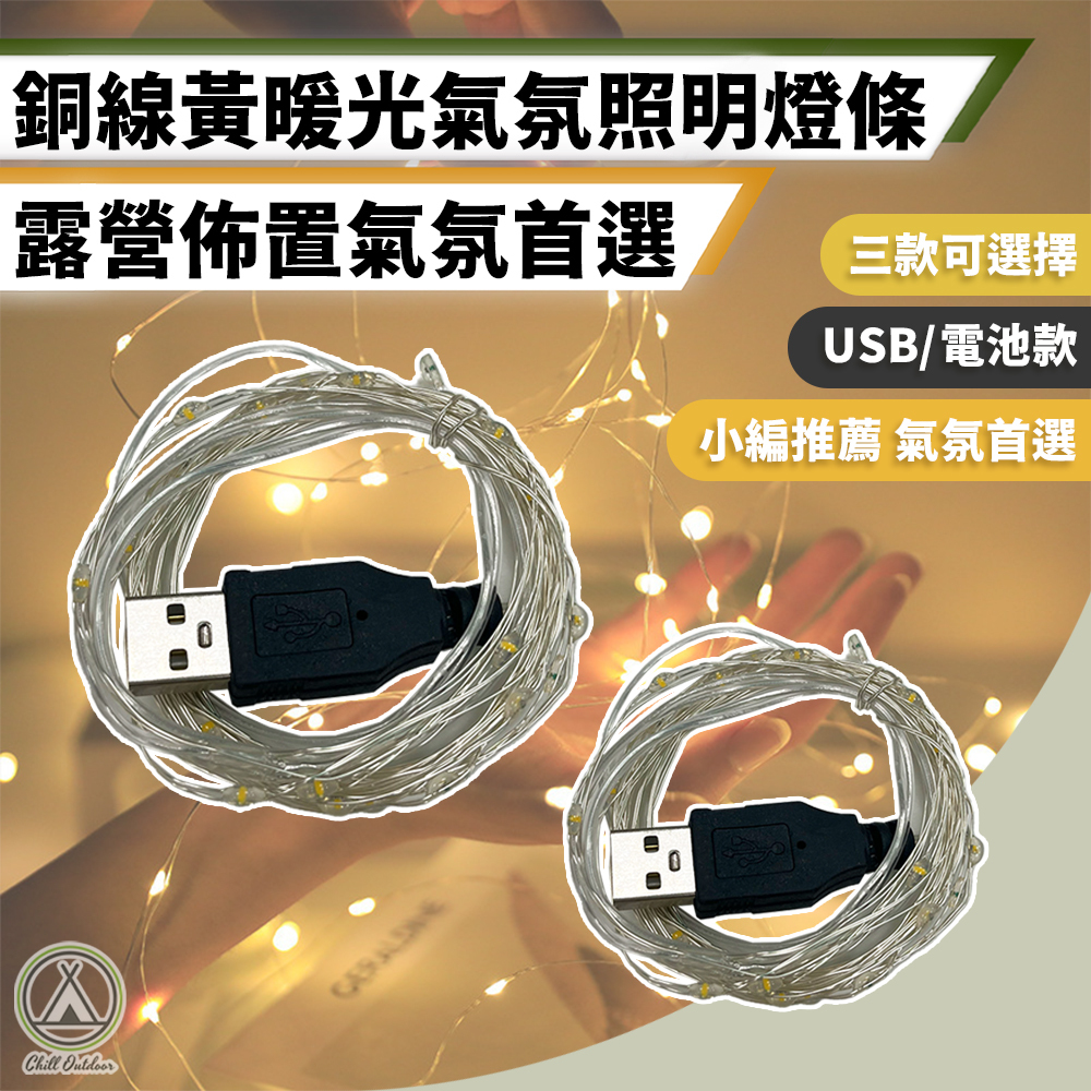 暖黃光 銅線燈條－(USB/電池)