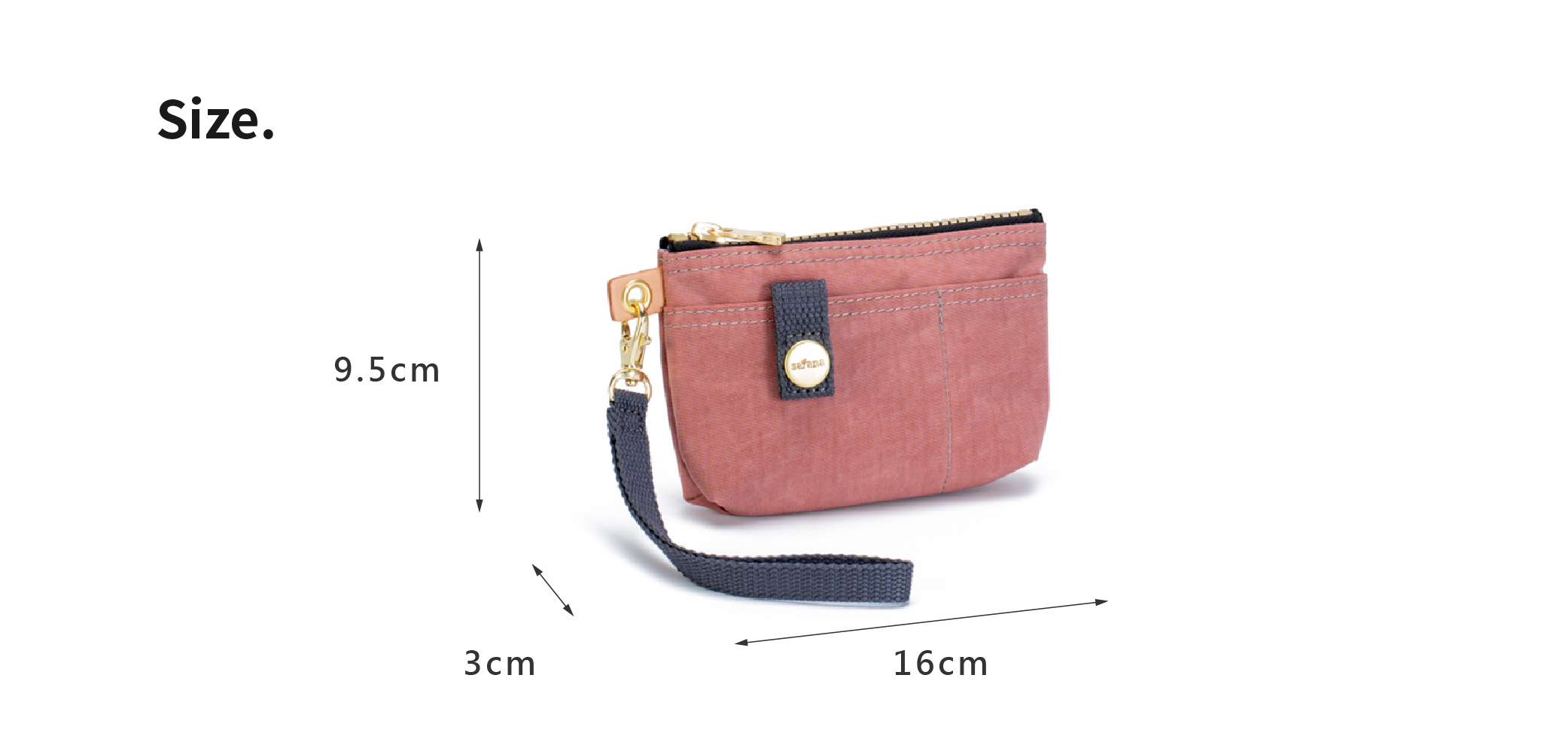 satana Soldier 實用拉鍊化妝包/零錢包 陶土紅 SOS1390-620 尺寸