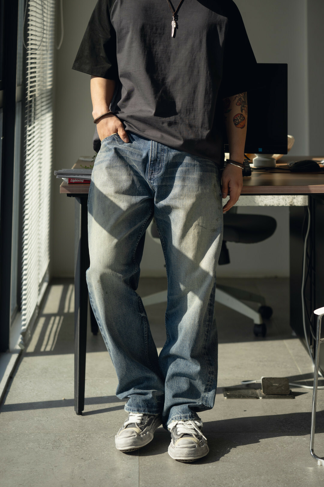 14OZ重磅水洗寬直筒牛仔褲