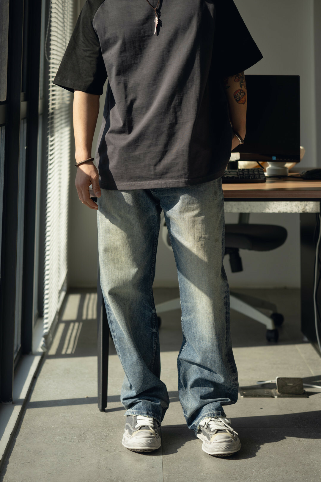 14OZ重磅水洗寬直筒牛仔褲