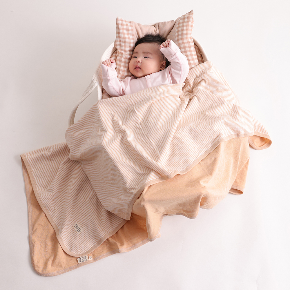 有機棉雙層彩隨身毯-褐條 | 藍天畫布有機棉