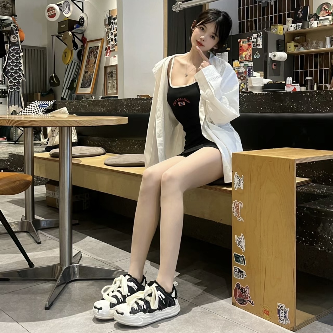 H52 開口笑 奶油蛋糕鞋 解構 溶解 粗鞋帶 小香風 趙露思同款 黑