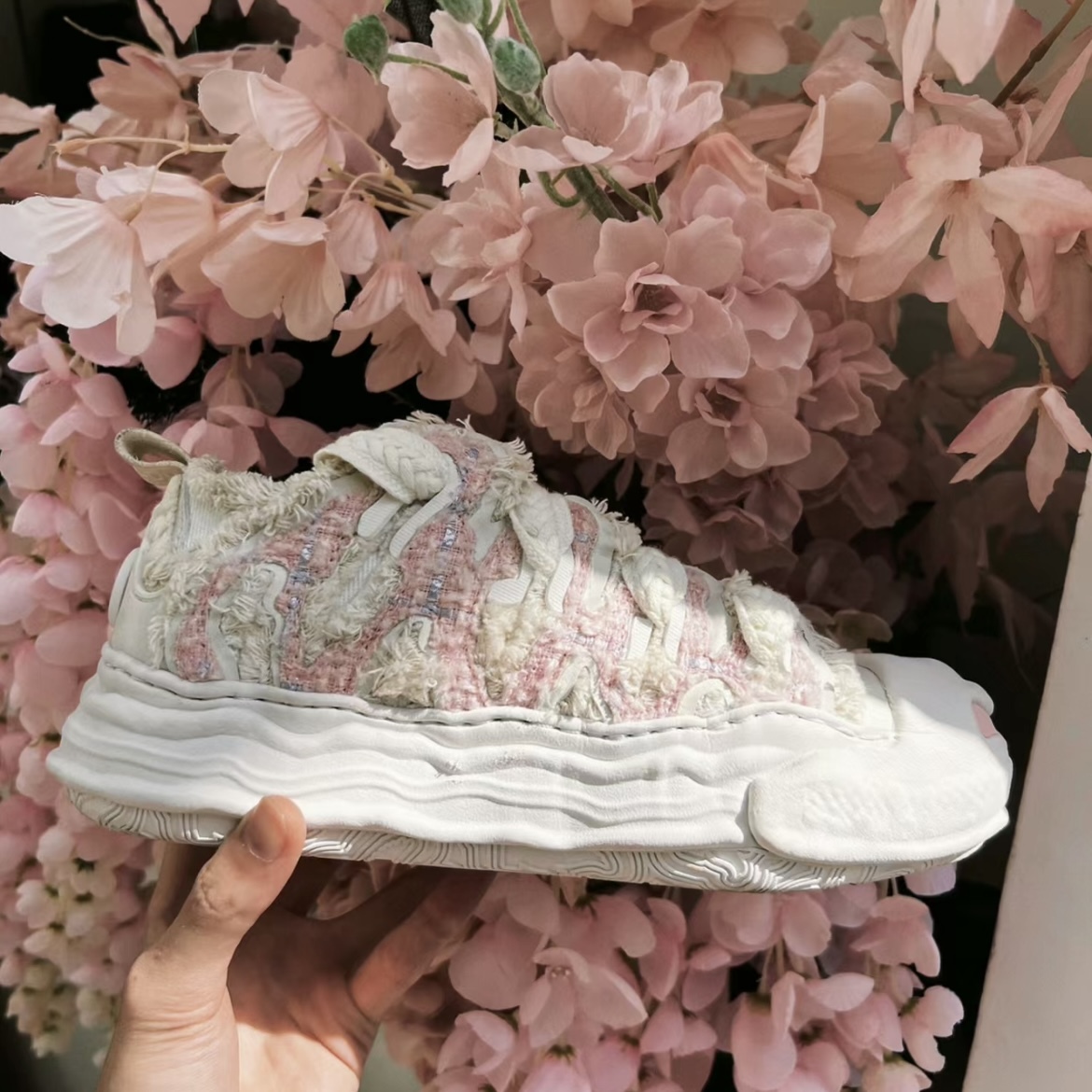 H52 開口笑 奶油蛋糕鞋 解構 溶解 粗鞋帶 小香風 趙露思同款 奶油粉