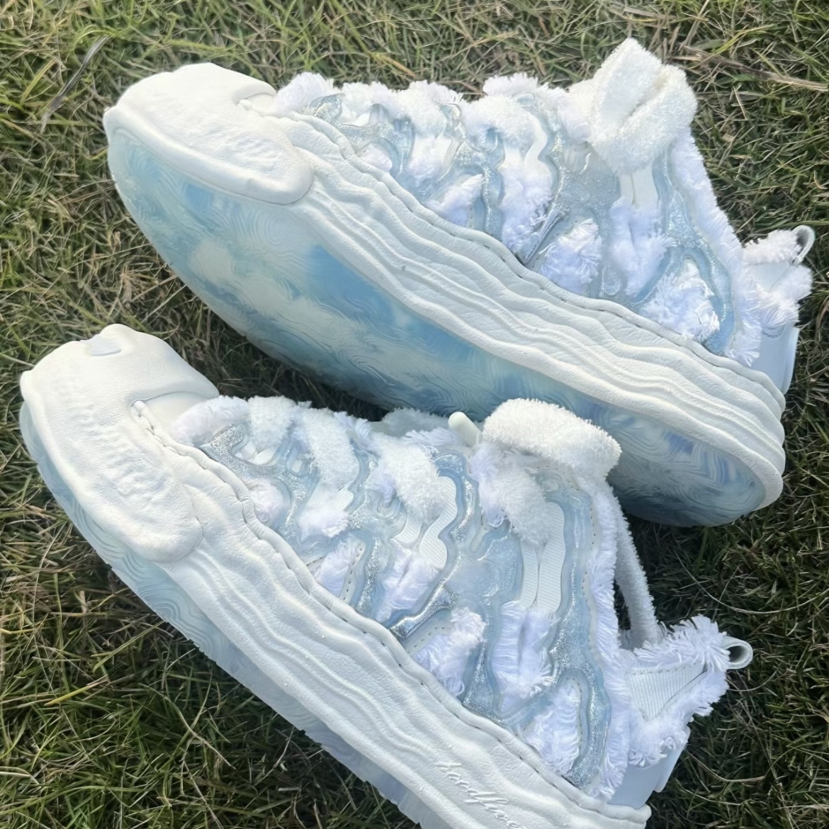 H52 開口笑 奶油蛋糕鞋 解構 溶解 粗鞋帶 小香風 趙露思同款 寶寶藍