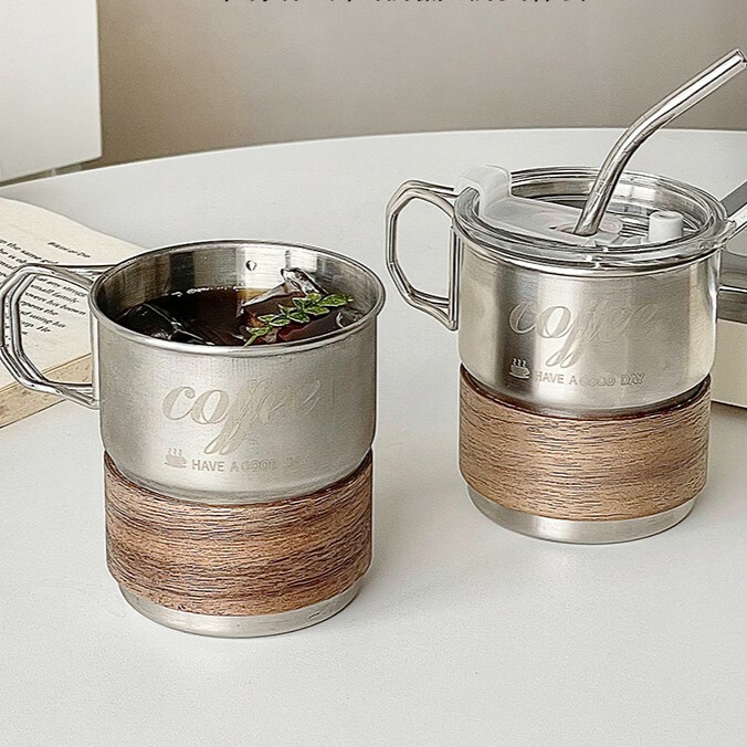 《3633》不鏽鋼美式字母露營吸管咖啡杯290ML