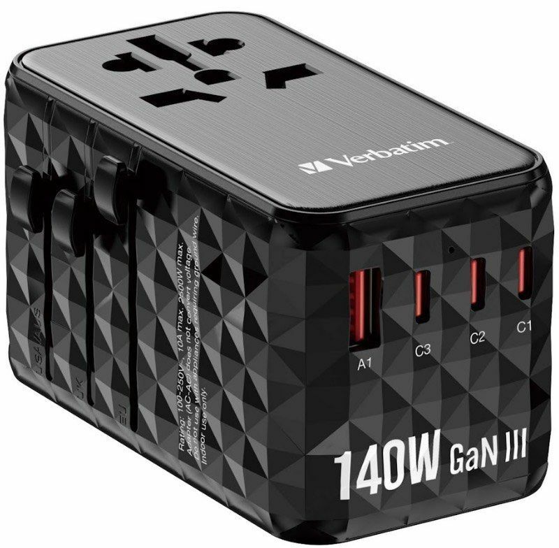 Verbatim 4 Port QC 4.0 & PD 3.1 140W Gan Travel Adaptor 通用旅行轉插 (UTA-10) 32125