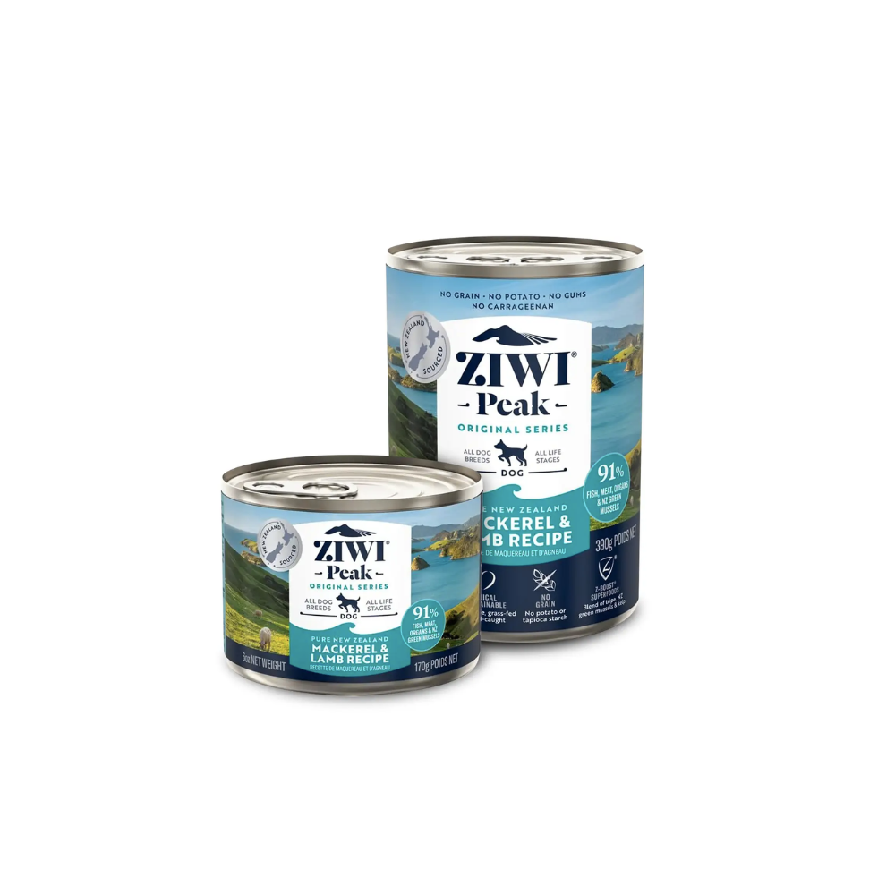 ZiwiPeak-  鮮肉狗罐頭系列 – 鯖魚及羊肉配方 ((170gx12) (390g x12)