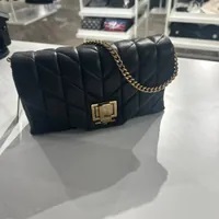 [S] KARL LAGERFELD LH3HB1CO LAFAYETTE QUILTED DEMI CROSSBODY CLUTCH,BLACK/GOLD, 196788865242 (SKL899)