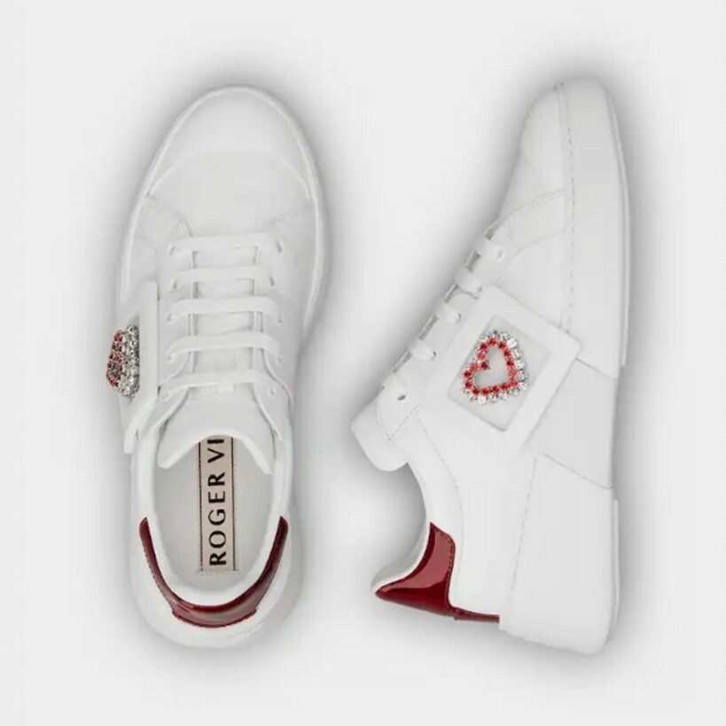 SRV07818 ROGER VIVIER 方扣閃鑽愛心運動鞋 紅白色 #RVW54232290R9P1O15 (E)