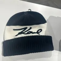 [S] KARL LAGERFELD L3KH9059 RUGBY STRIPE BEANIE,SOFT WHITE, 196788772649 (SKL916)