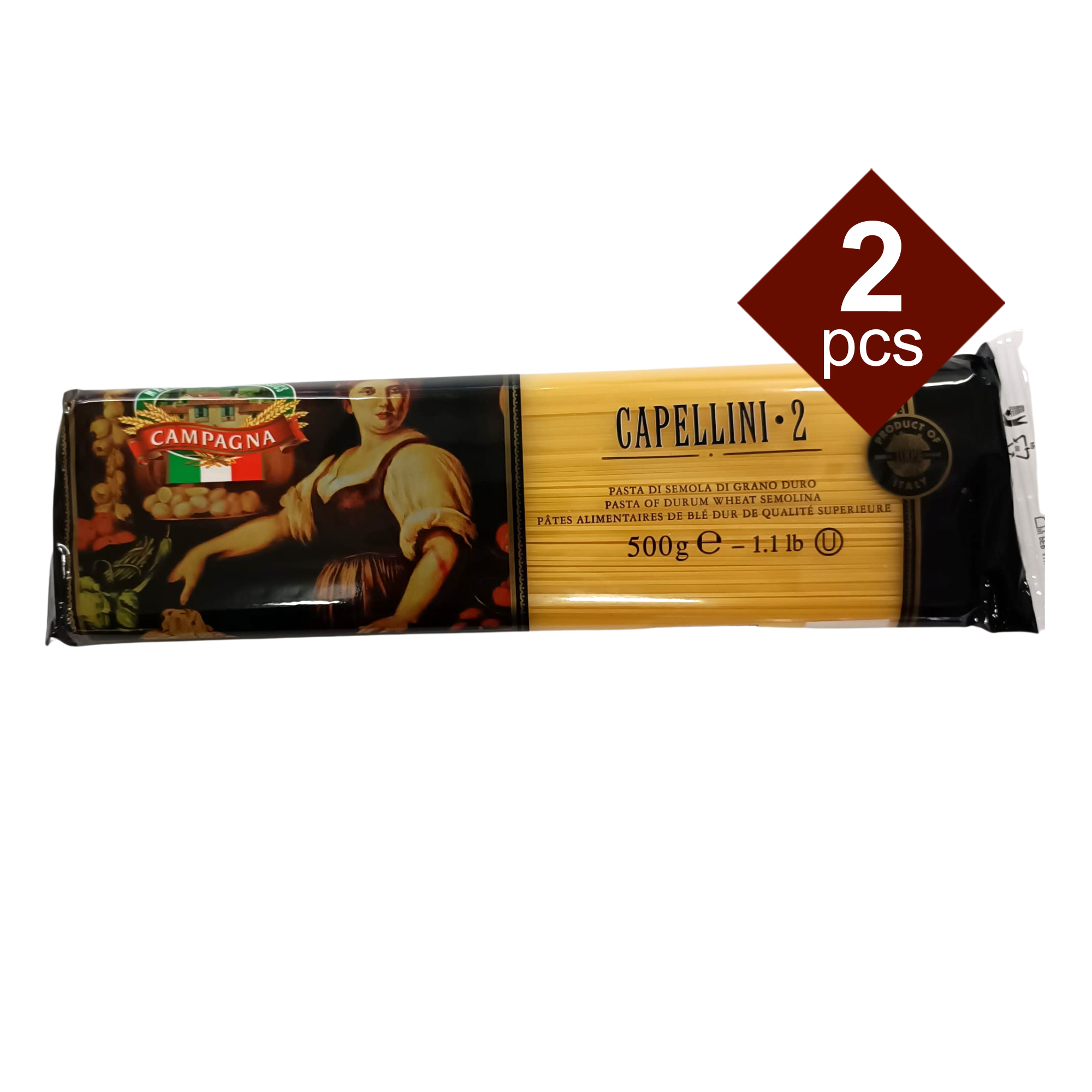 2 Packs Italy Campagna #2 Capellini 2 x 500g /pack