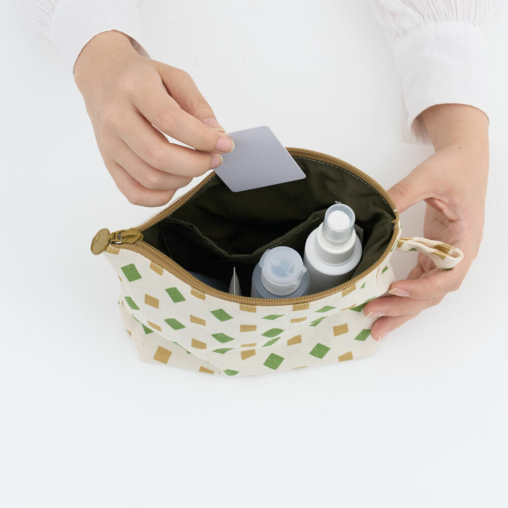 Zipper Trapzoid Pouch (Organic Cotton)/Old Ceramic Tile No.8/Beach Blue