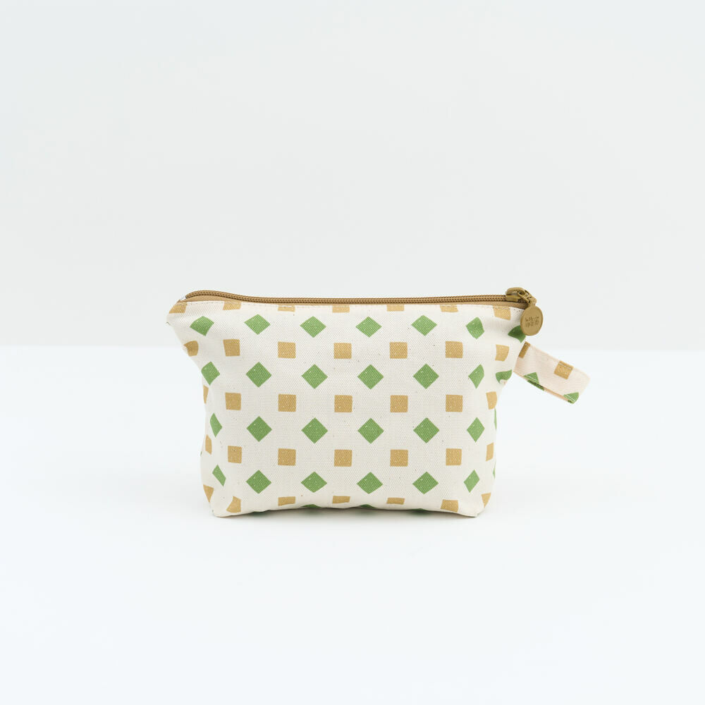 Zipper Trapzoid Pouch (Organic Cotton)/Old Ceramic Tile No.8/Beach Blue