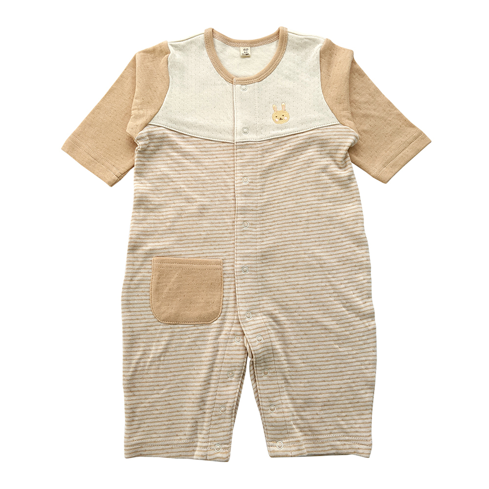 有機棉嬰兒雙層彩長袖兔裝-褐條 | 藍天畫布有機棉