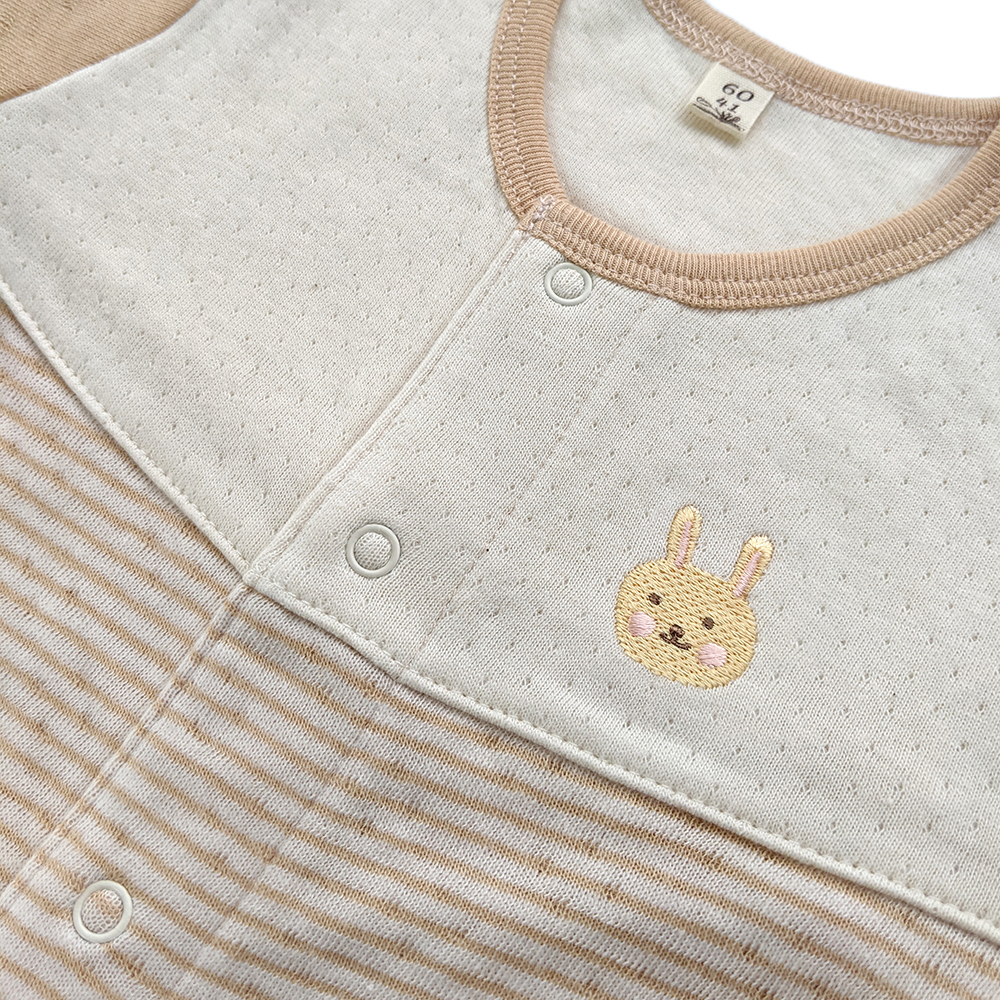 有機棉嬰兒雙層彩長袖兔裝-褐條 | 藍天畫布有機棉