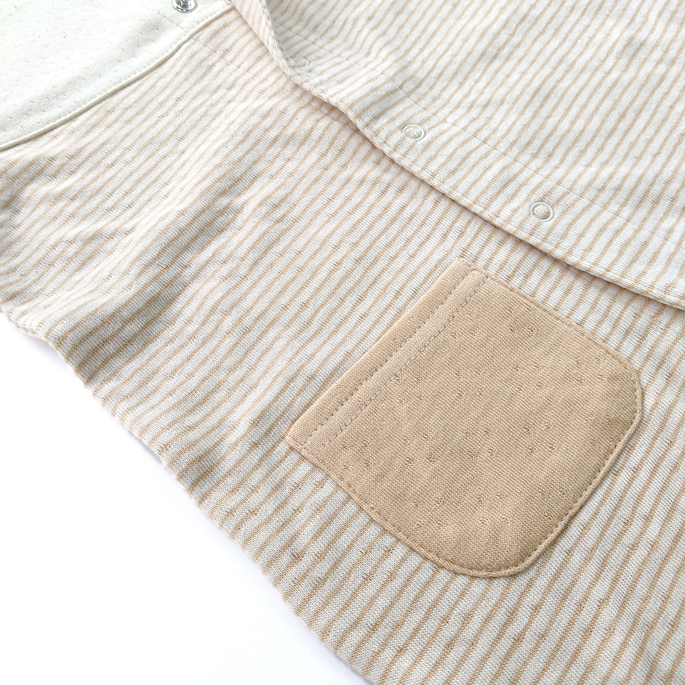 有機棉嬰兒雙層彩長袖兔裝-褐條 | 藍天畫布有機棉