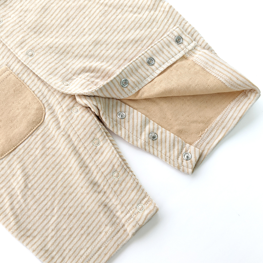 有機棉嬰兒雙層彩長袖兔裝-褐條 | 藍天畫布有機棉